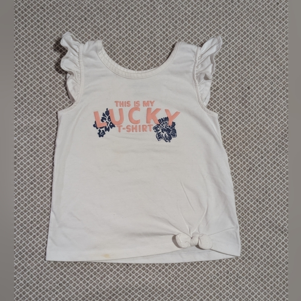 Lucky Brand White Tee with Ruffle Sleeves and Floral Print
